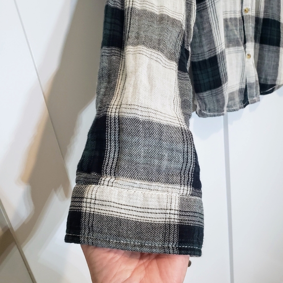 Maurices NEW Plaid Button Up Shirt Long Sleeves Size XL Black Cream Gray Cotton - Picture 8 of 15